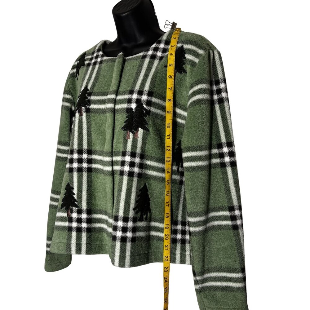 Vintage Green Plaid Fleece Jacket With Tree Embroidery By Christopher & Banks - Picture 5 of 9